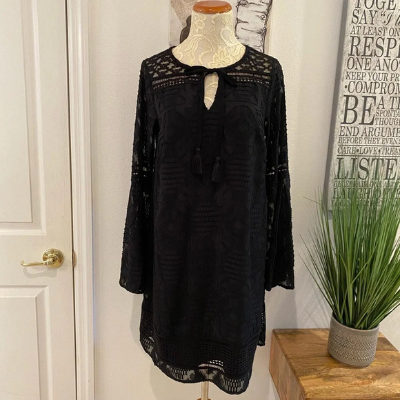 NWT Kaari Blue Tie Neck Burnout Dress in Black - Picture 5 of 11